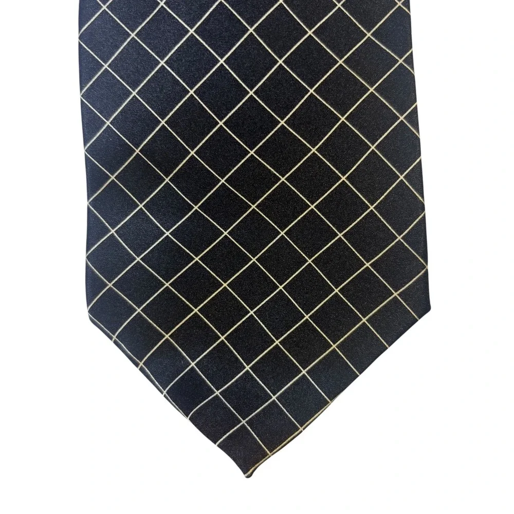 Polo Ralph Lauren Men's Necktie Black Grid‎ Pattern Formal Career Tie VTG